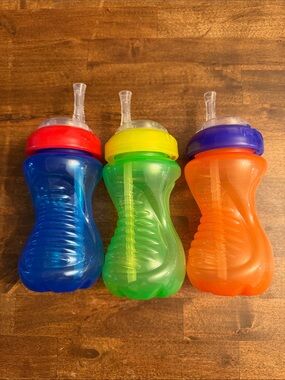 Nuby Set of 3 Colorful Spill-Proof Kids Sippy Cups - Blue, Green, Orange